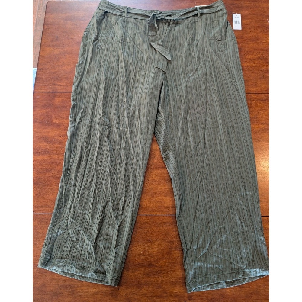 Soho Apparel Sage Green Wide-Leg Crop Pants 3X Crinkle Texture Elastic Waist NEW